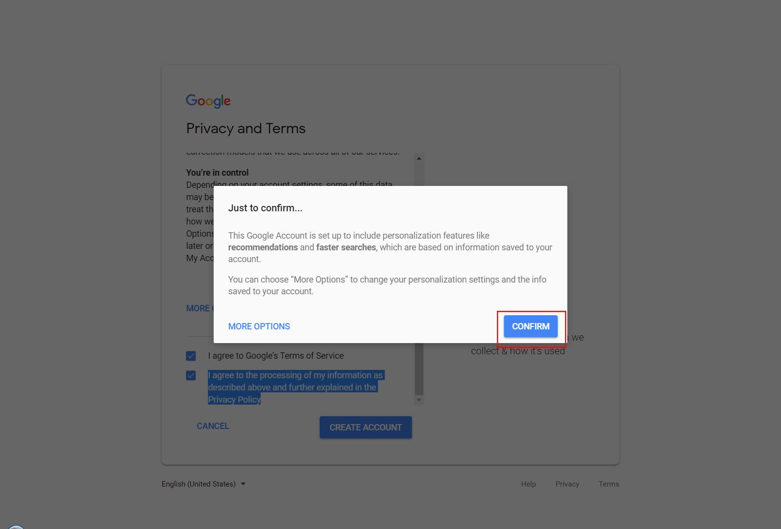 پیغام درخواست تایید قوانین سایت گوگل