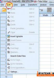 منوی Edit نرم افزار SPSS