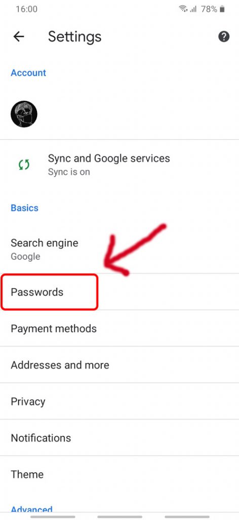 مرحله سوم نمایش پسورد در کروم اندروید