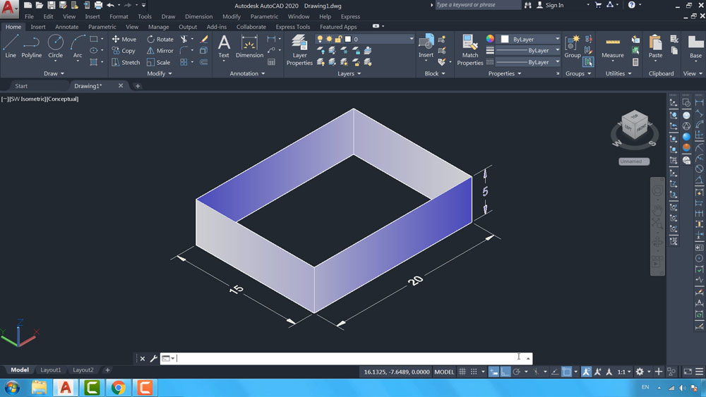 روش اجرای دستور Rectangle در نرم افزار اتوکد