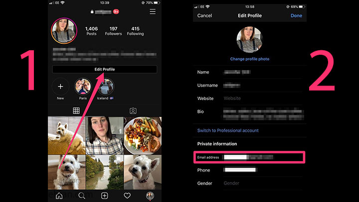 تغییر ایمیل در اینستاگرام موبایل