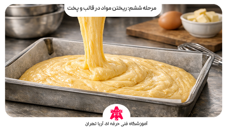 مرحله ششم: ریختن مواد در قالب و پخت
