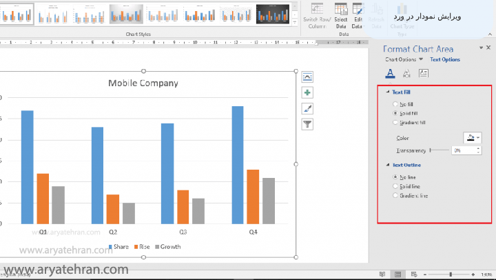 ویرایش نمودار در ورد