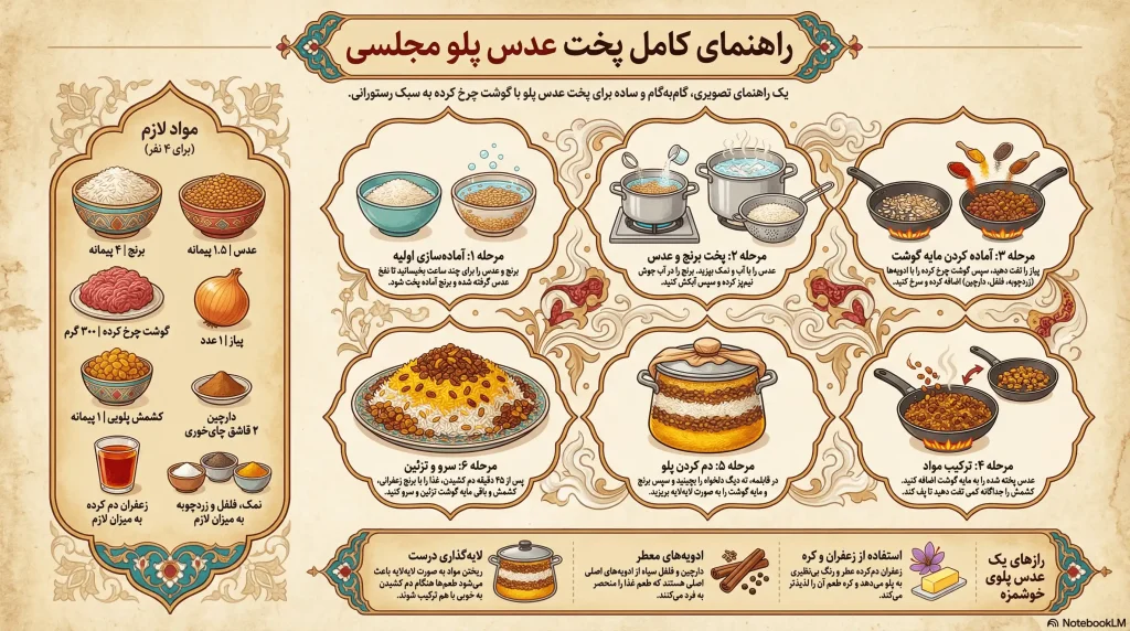 طرز تهیه عدس پلو با گوشت چرخ کرده