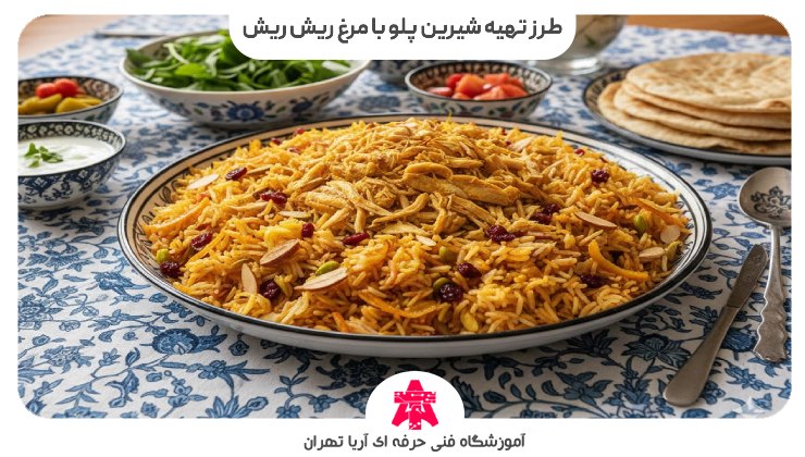 طرز تهیه شیرین پلو با مرغ ریش ریش