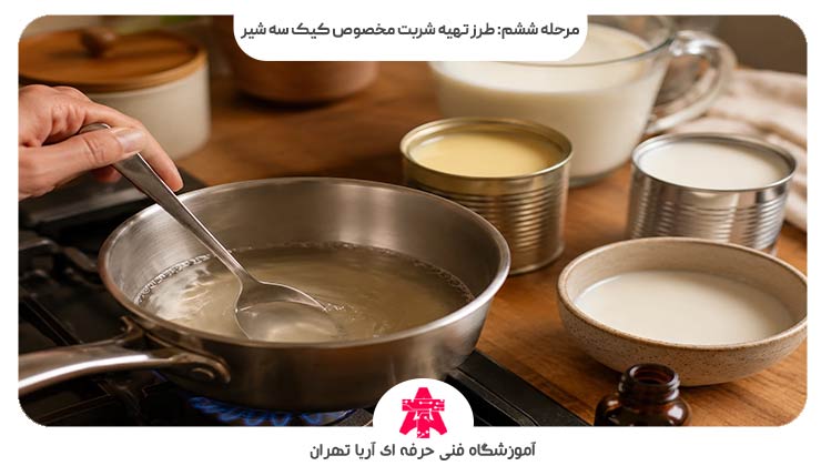 مرحله ششم: طرز تهیه شربت مخصوص کیک سه شیر