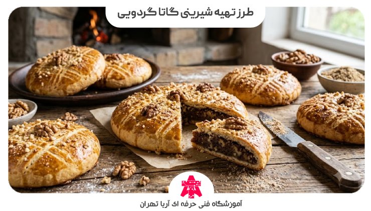 طرز تهیه شیرینی گاتا گردویی