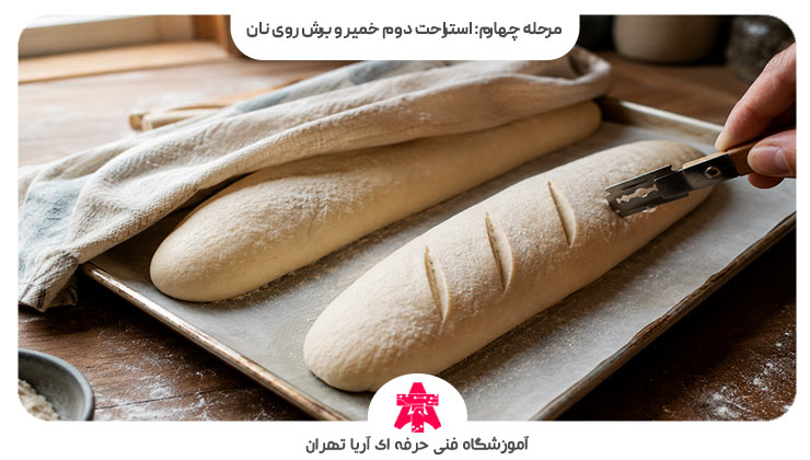 مرحله چهارم: استراحت دوم خمیر و برش روی نان