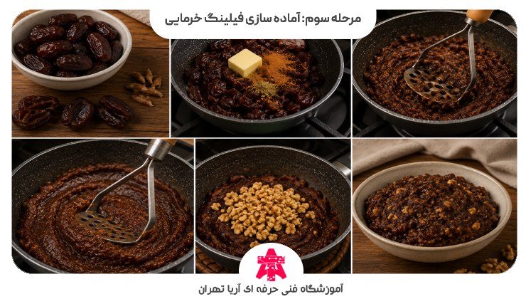 مرحله سوم: آماده سازی فیلینگ خرمایی