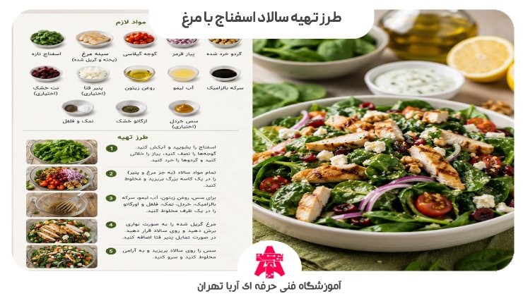 طرز تهیه سالاد اسفناج با مرغ
