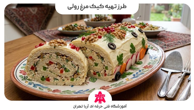 طرز تهیه کیک مرغ رولی