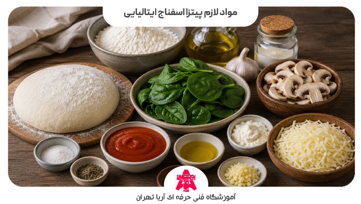 مواد لازم پیتزا اسفناج ایتالیایی