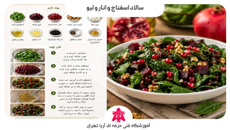 سالاد اسفناج و انار و لبو