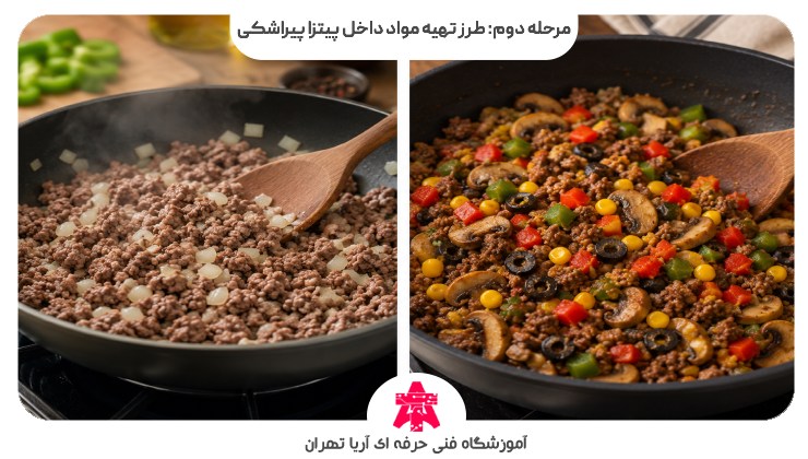 مرحله دوم: طرز تهیه مواد داخل پیتزا پیراشکی