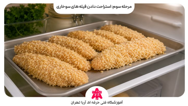 مرحله سوم: استراحت دادن فیله های سوخاری