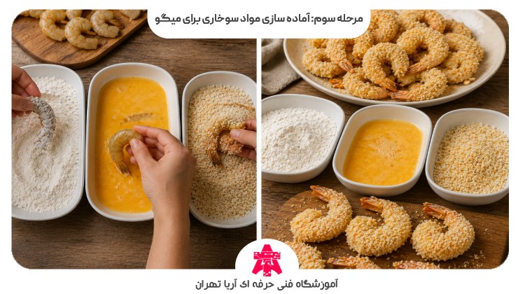 مرحله سوم: آماده سازی مواد سوخاری برای میگو