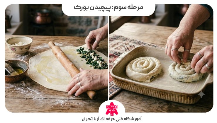 مرحله سوم: پیچیدن بورک