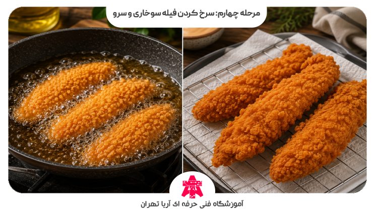 مرحله چهارم: سرخ کردن فیله سوخاری و سرو