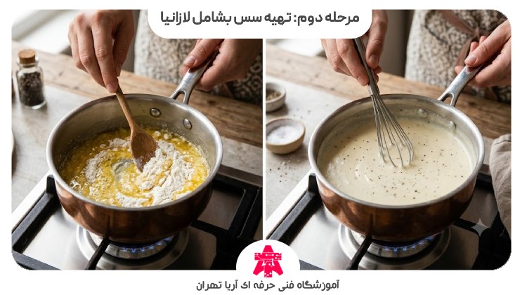 مرحله دوم: تهیه سس بشامل لازانیا